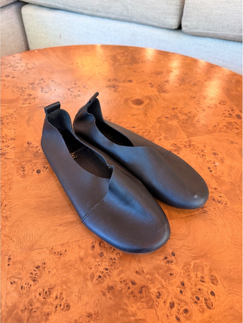 Anaishi Black Slip-On Ballet Flats with Red Soles
